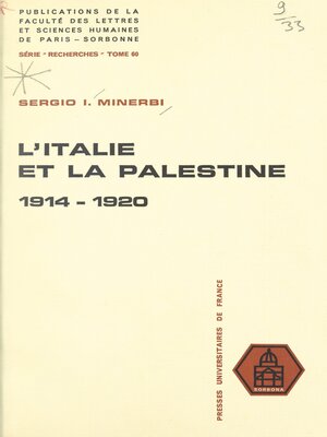 cover image of L'Italie et la Palestine, 1914-1920
